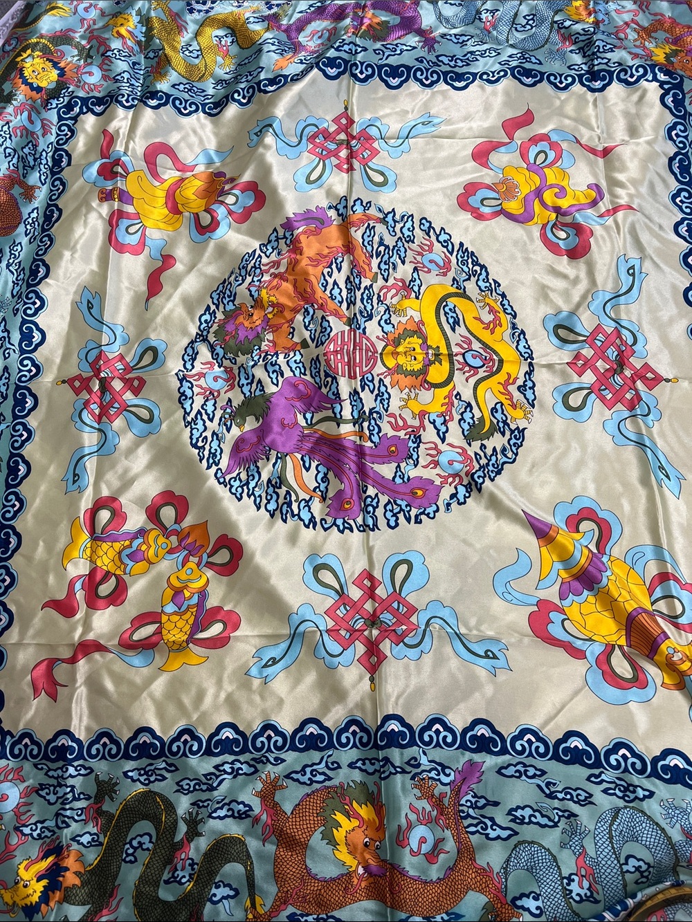 100% Silk Dragon & Phoenix Square Scarf 42” x 42”